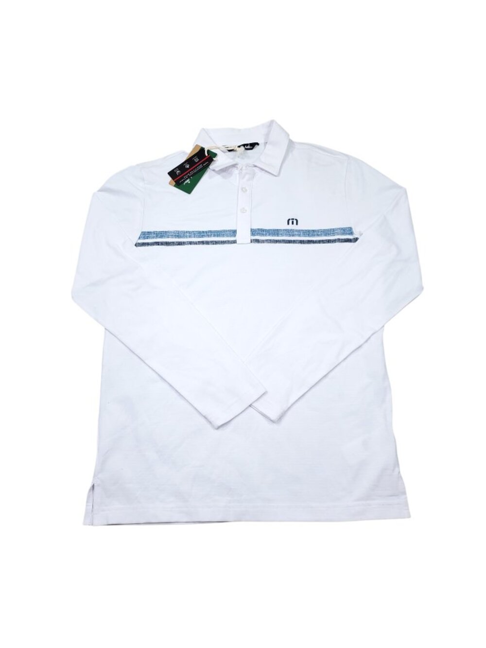 READ Travis Mathew Heater 2.0 Long Sleeve Polo Shirt White Eco Collection Small